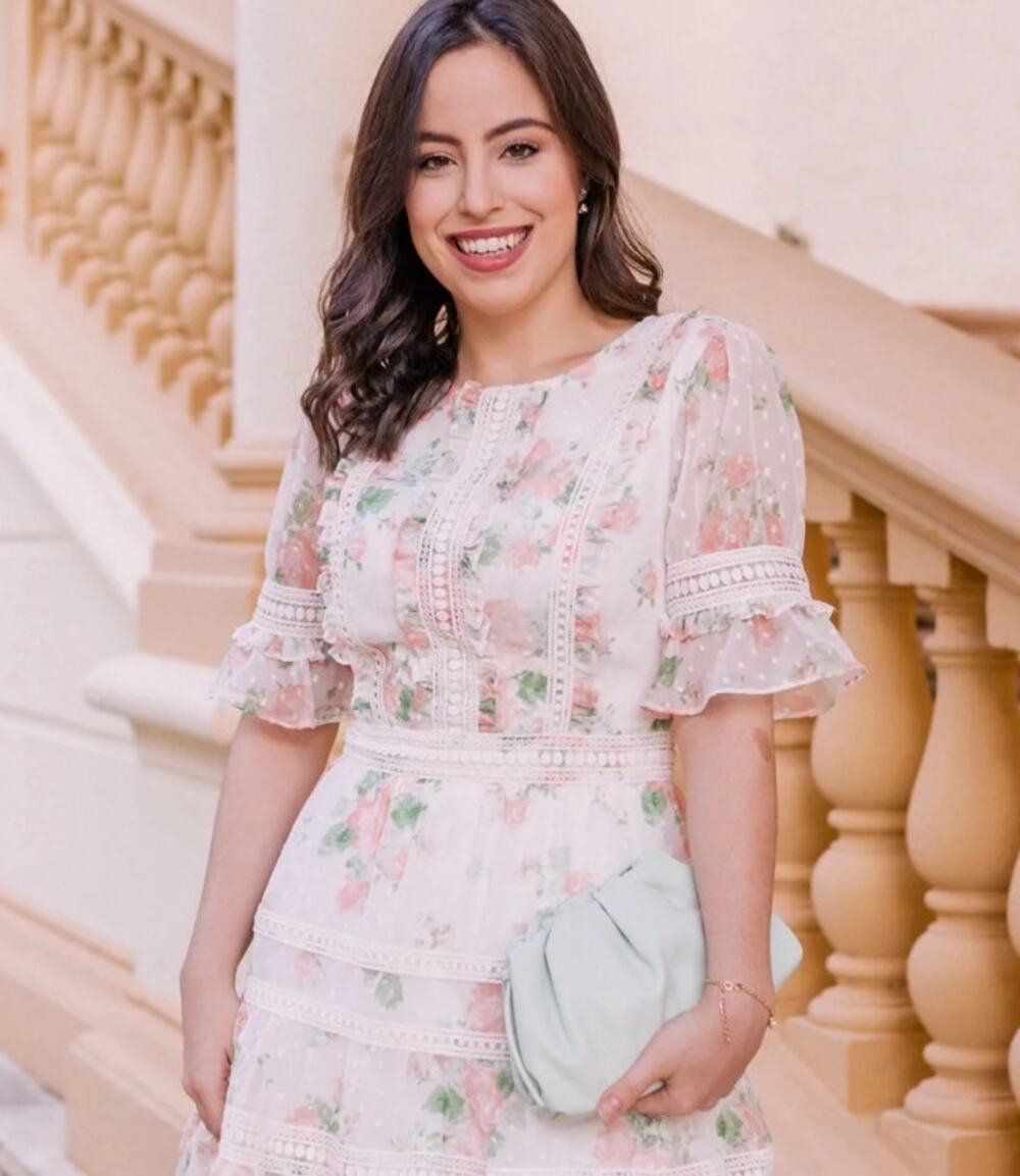 Rachel Parcell Ivory Fall Bouquet Floral Pink Feminine Womens Dress Small